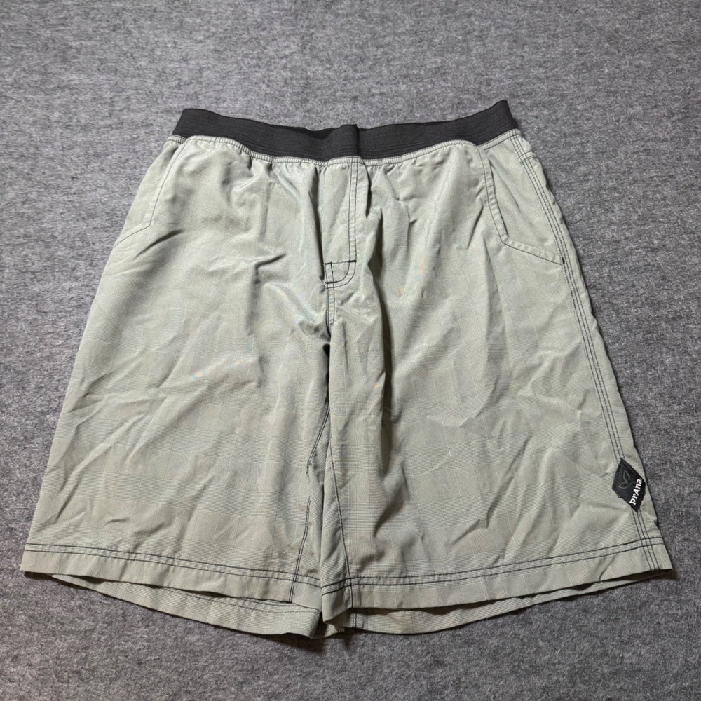Prana Mens Green Athletic Hiking Shorts Elastic Waist Active Outdoor Large